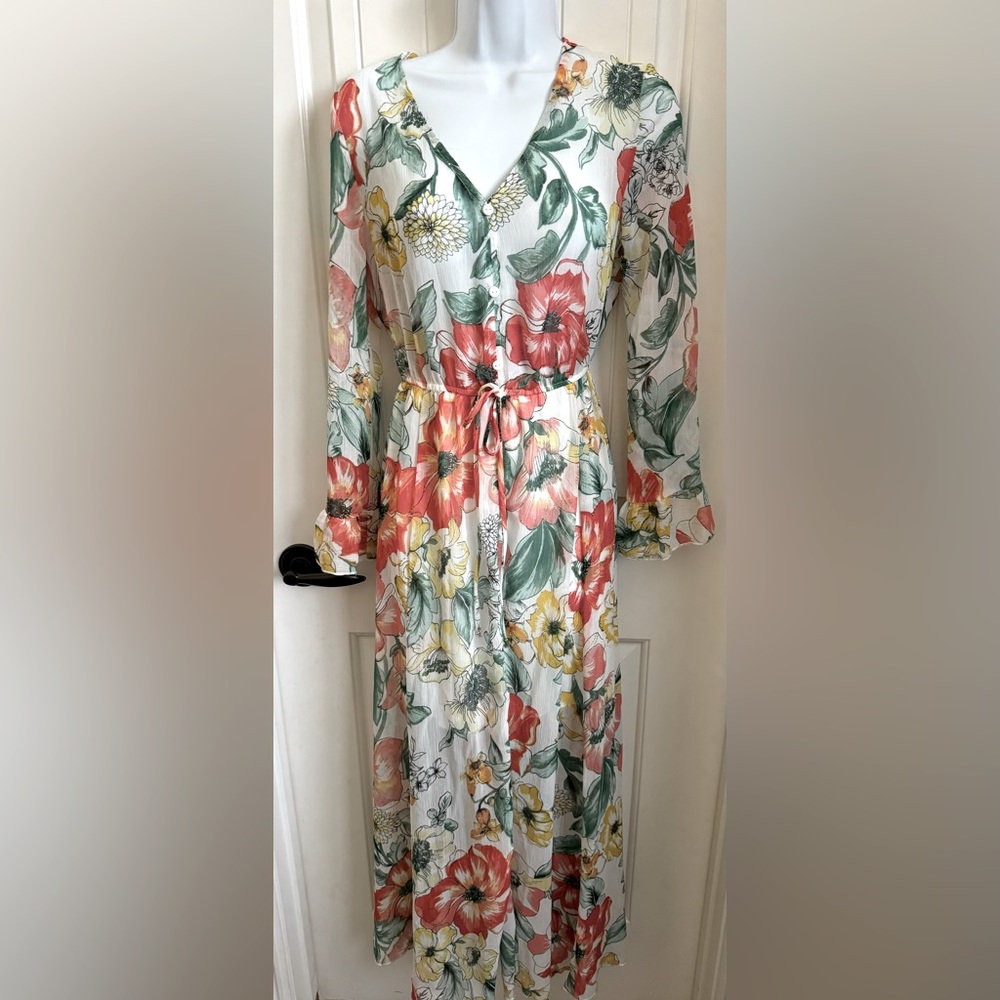 NWT Kate & Lily Sheer Partially Lined Floral Maxi Dress w/Cinched Waist, Size 4